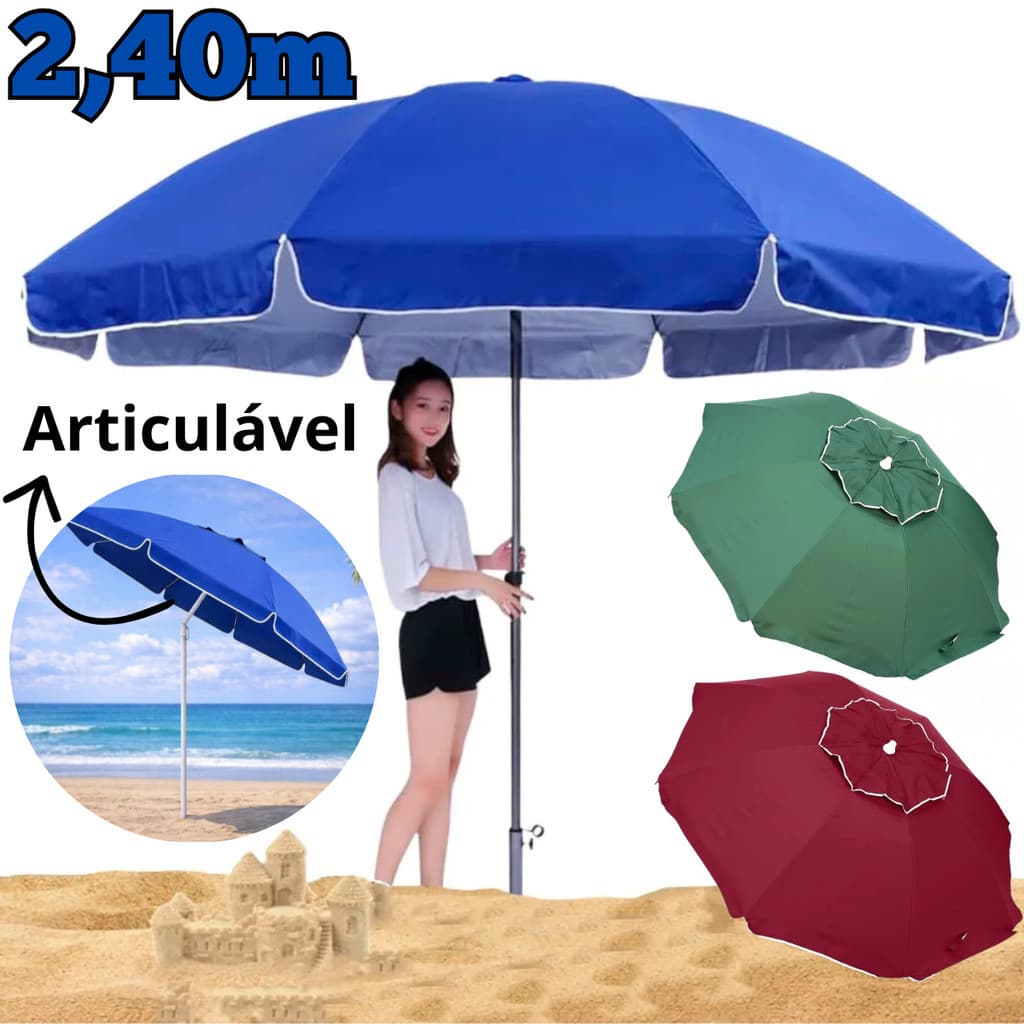 Guarda Sol Gigante Grande 2,40m Ombrelone Articulável C/ Proteção UV Impermeável Sol Praia Piscina