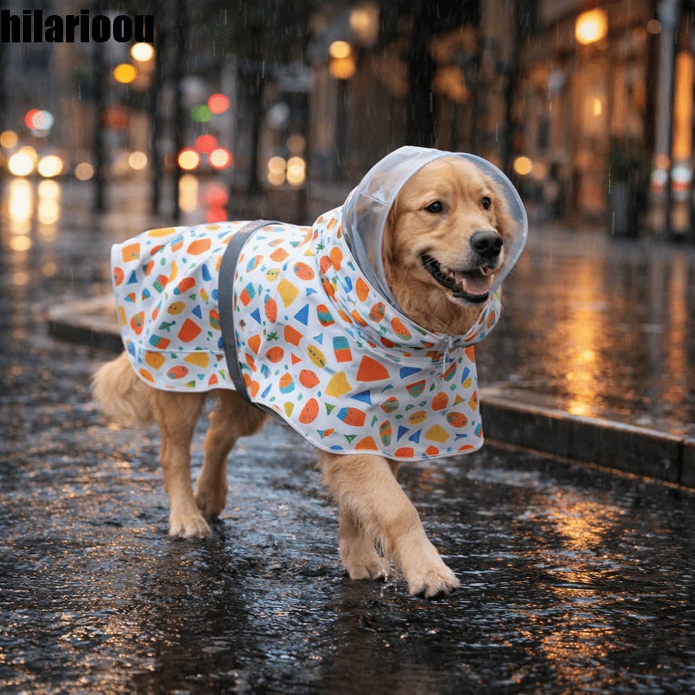 HILARIOOU Capa De Chuva Com Capuz Para Cachorro , Reflexiva À Prova D'água Estampa De Frutas Ajustável