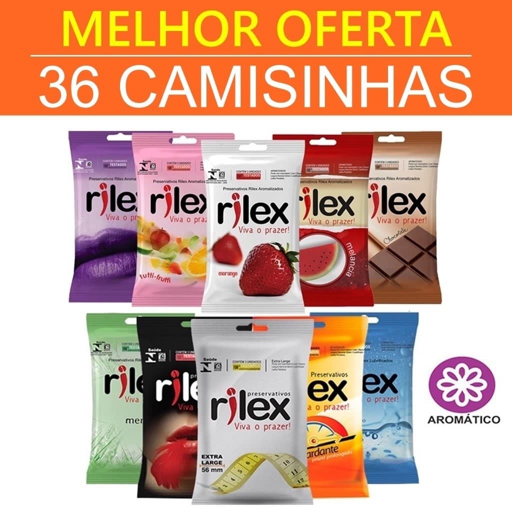 KIT C/ 36 Camisinhas Rilex Aromas Variados - 12 PACOTES C/ 3 Preservativos Cada SEX SHOP