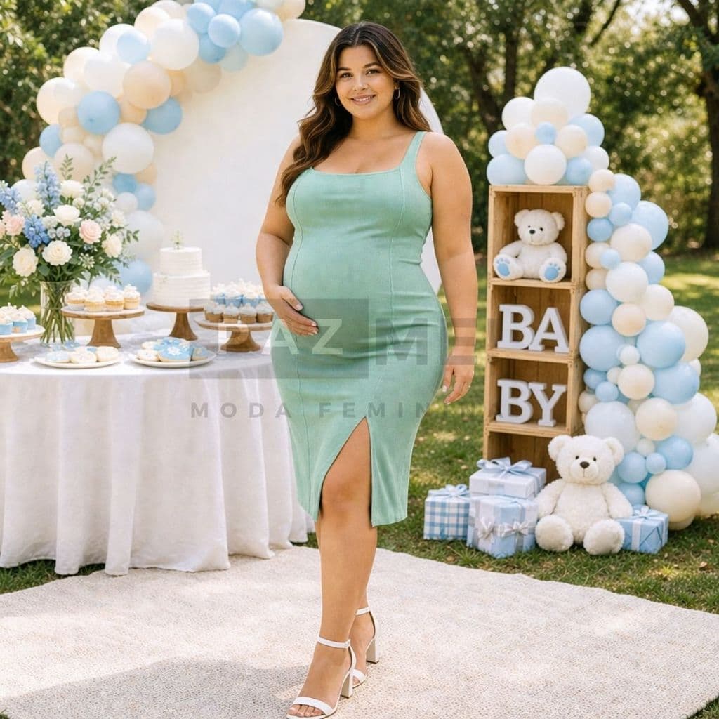 Vestido Midi Para Gestante C/ Tamanhos Plus Size Alça Larga