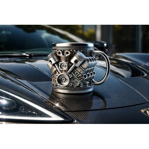 Caneca Motor V8 Em Aço Inoxidável Design Realista Prata Prateado Motor V6 Prata