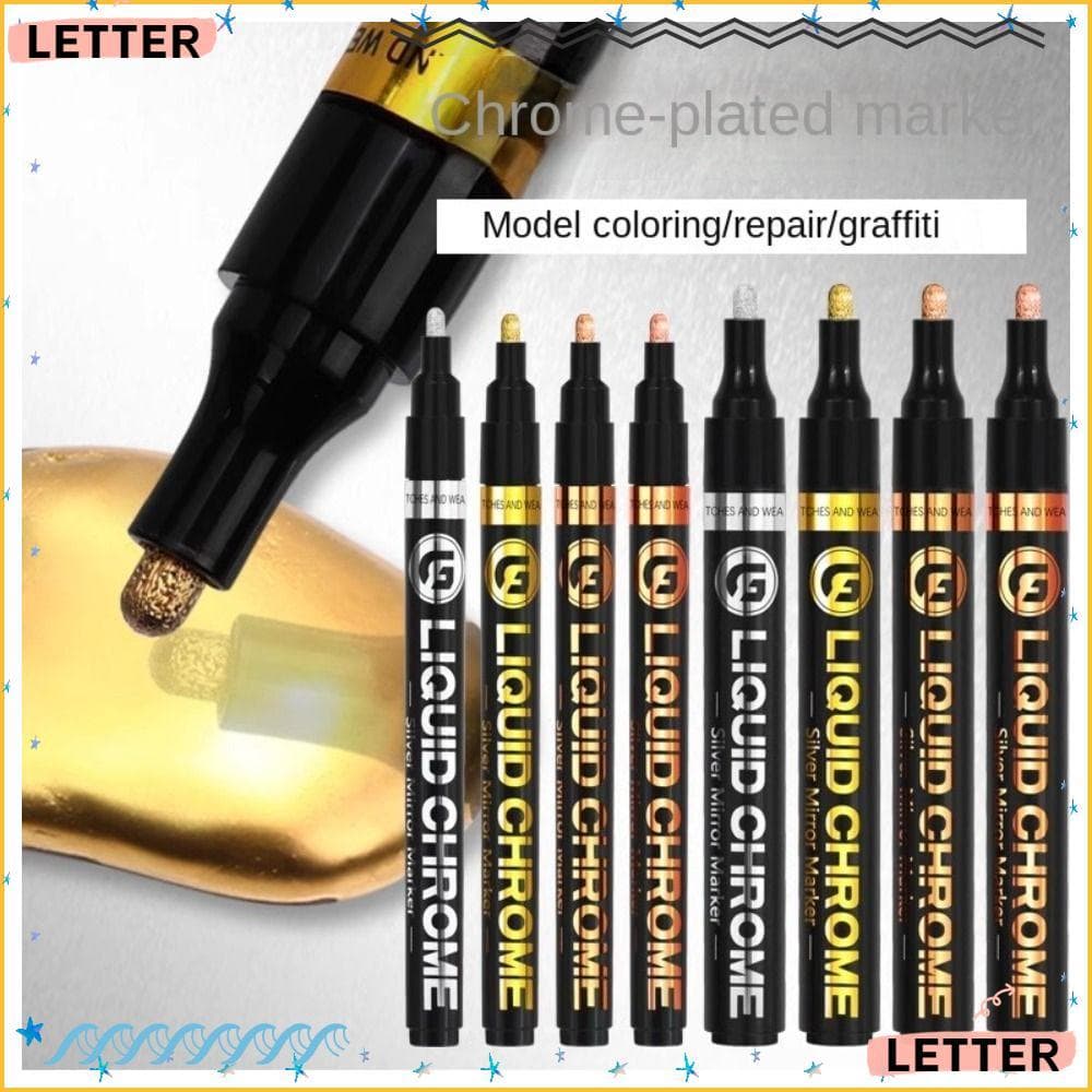 Caneta De Pintura Reflexiva De Carta , Marcadora De Espelho Cromado Dourado E Prateado 1/2/3MM , Modelo De Grafite