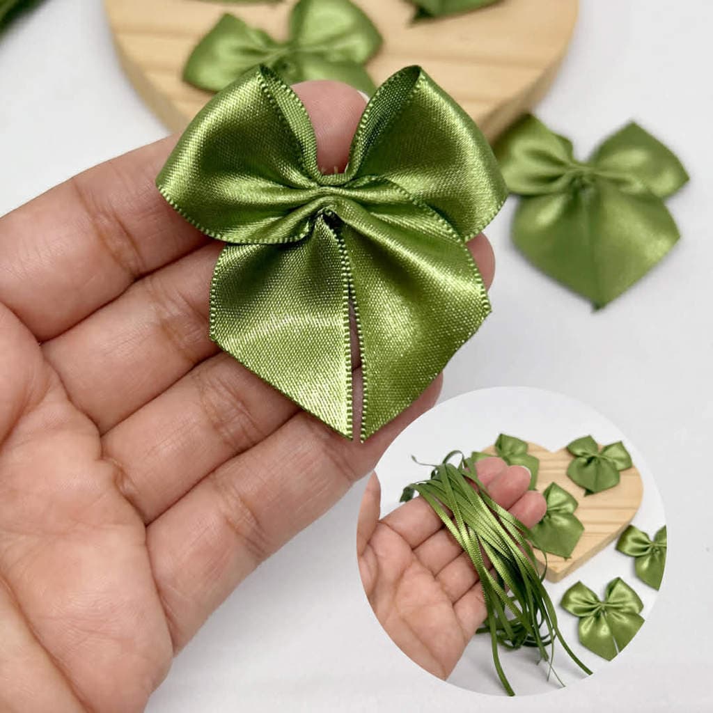 Laço Verde Musgo de Cetim COM FITA PARA AMARRAR 20/40/100 Unidades - nº5 - 5 cm