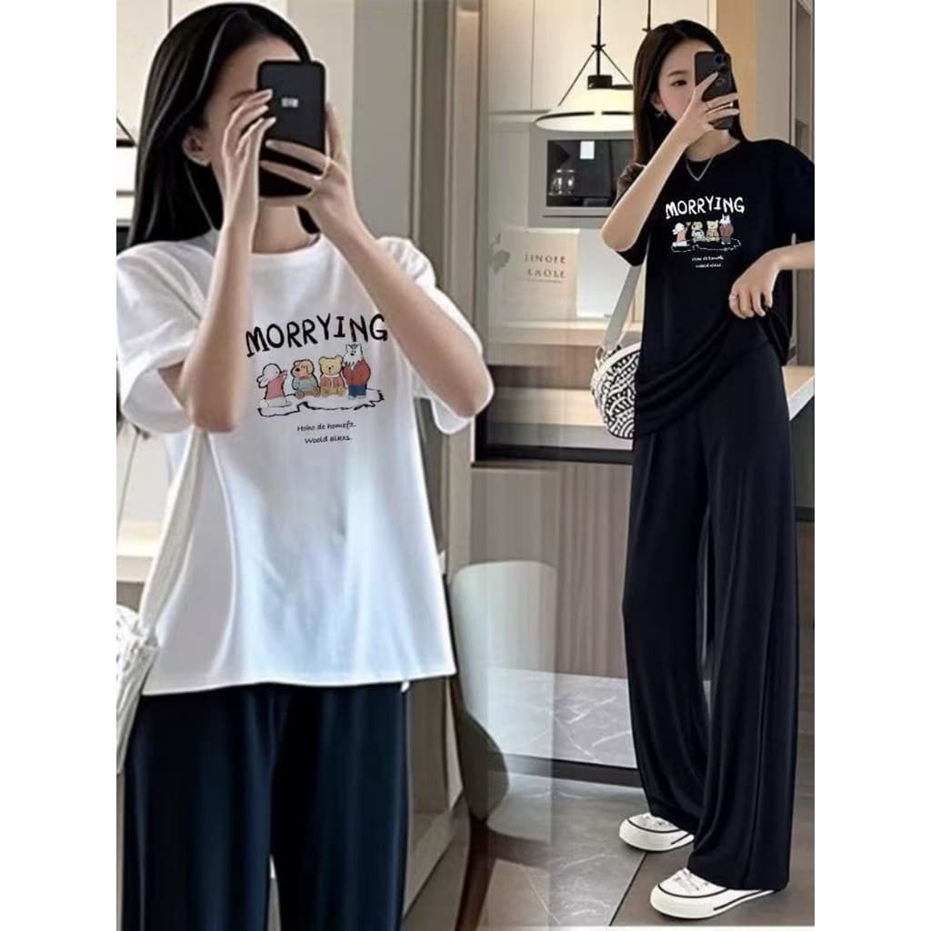 Roupa de maternidade terno de verão 2025 novo estilo elegante estilo ocidental redução de idade manga curta topo calças 