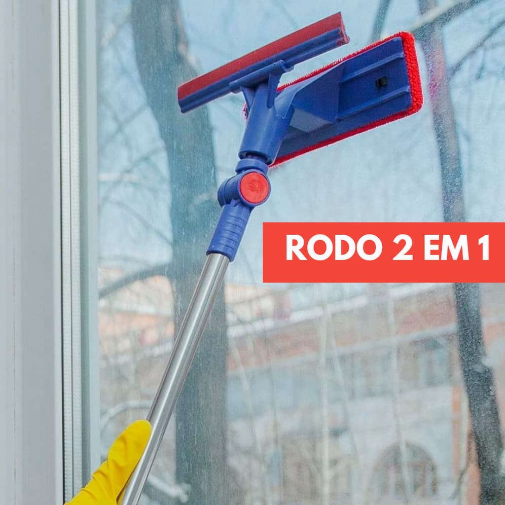 Rodo Limpa Vidro 2 em 1 Extensível com Esponja e Rodo – Limpeza Sem Marcas