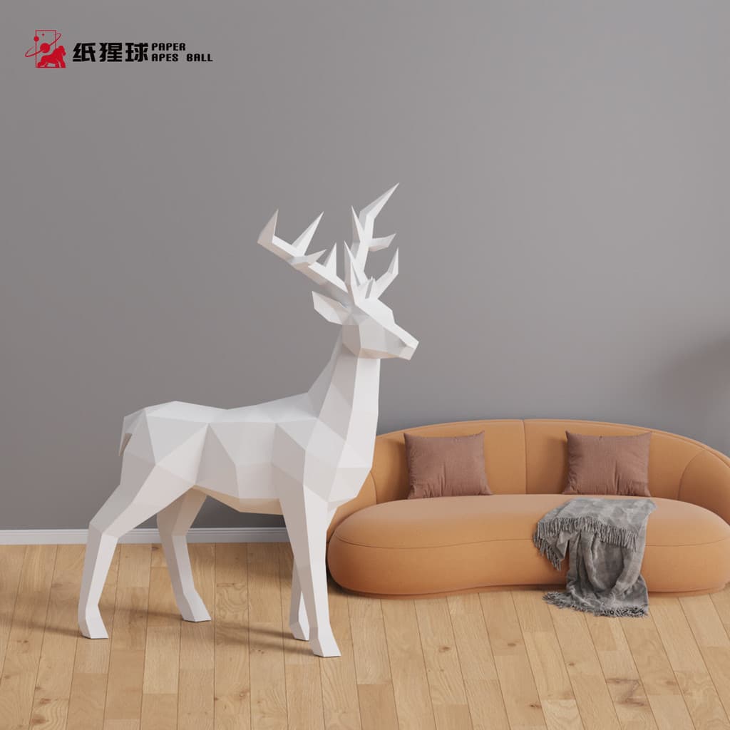 MOMO Molde de papel tridimensional Bola de orangotango de papel 1.5 m / 1 m Veado grande 3D Artesanato em papel tridimen