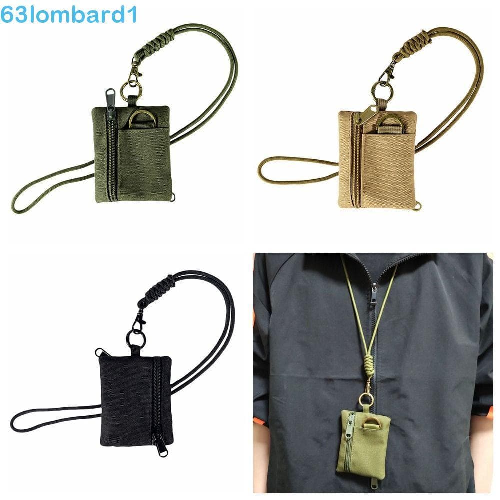 LOMBARD1 Bolsa De Moedas Pendurada No Pescoço , Mini Carteira De Tecido Oxford De Nylon Com Zíper , Cordão Porta-Cartões