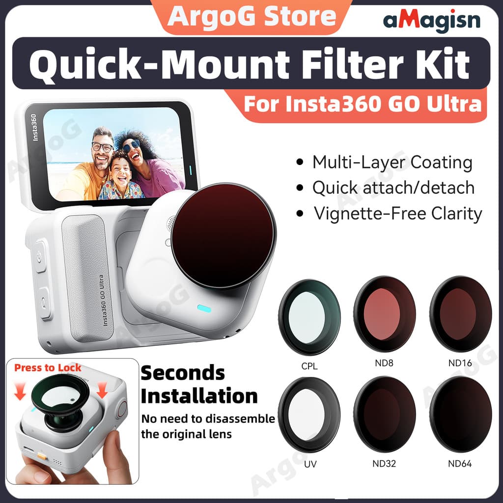 Filtros De Lente aMagisn Para Insta360 GO Ultra UV CPL ND8 ND16 ND32 ND64 Design Deslizante De Fixação Rápida Acessórios