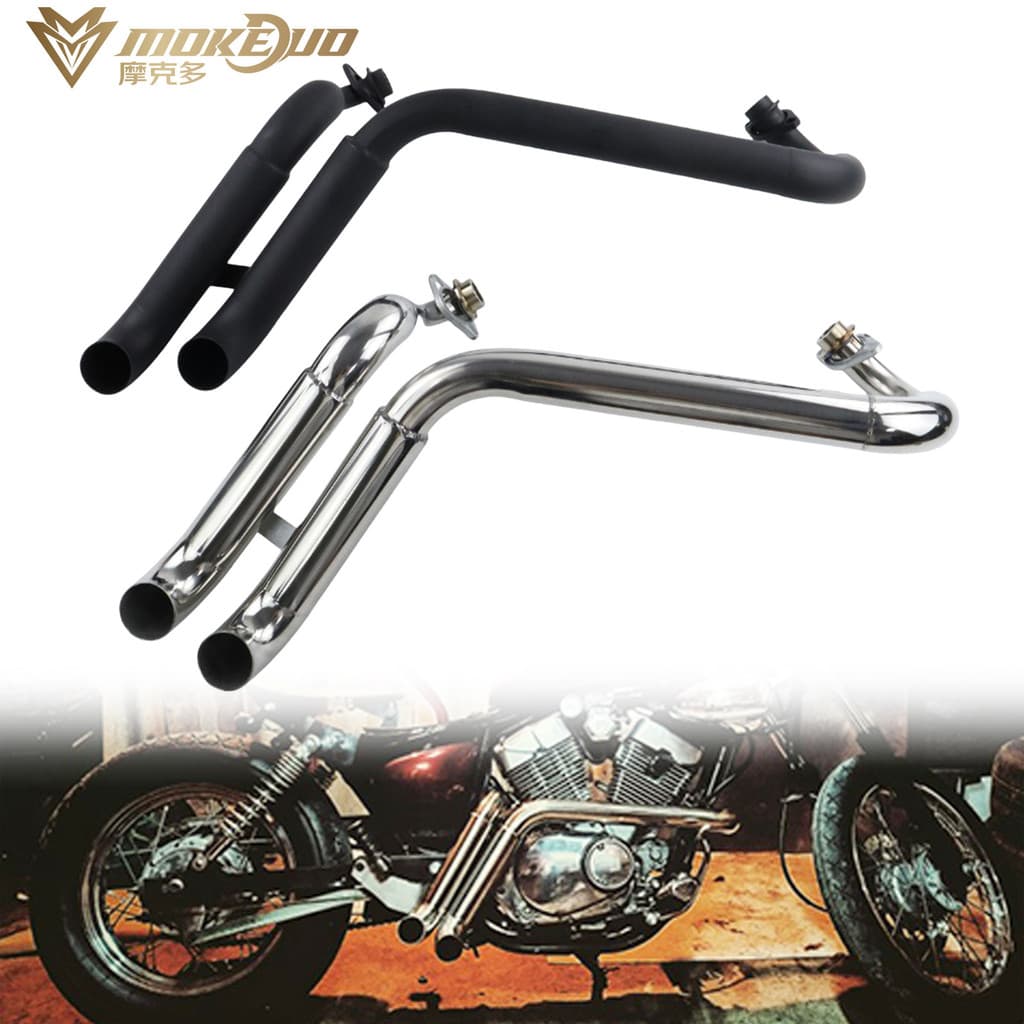 Adequado para Yamaha XV125 XV250 modificado Retro 45 tubo de escape com silenciador escape aço inoxidável