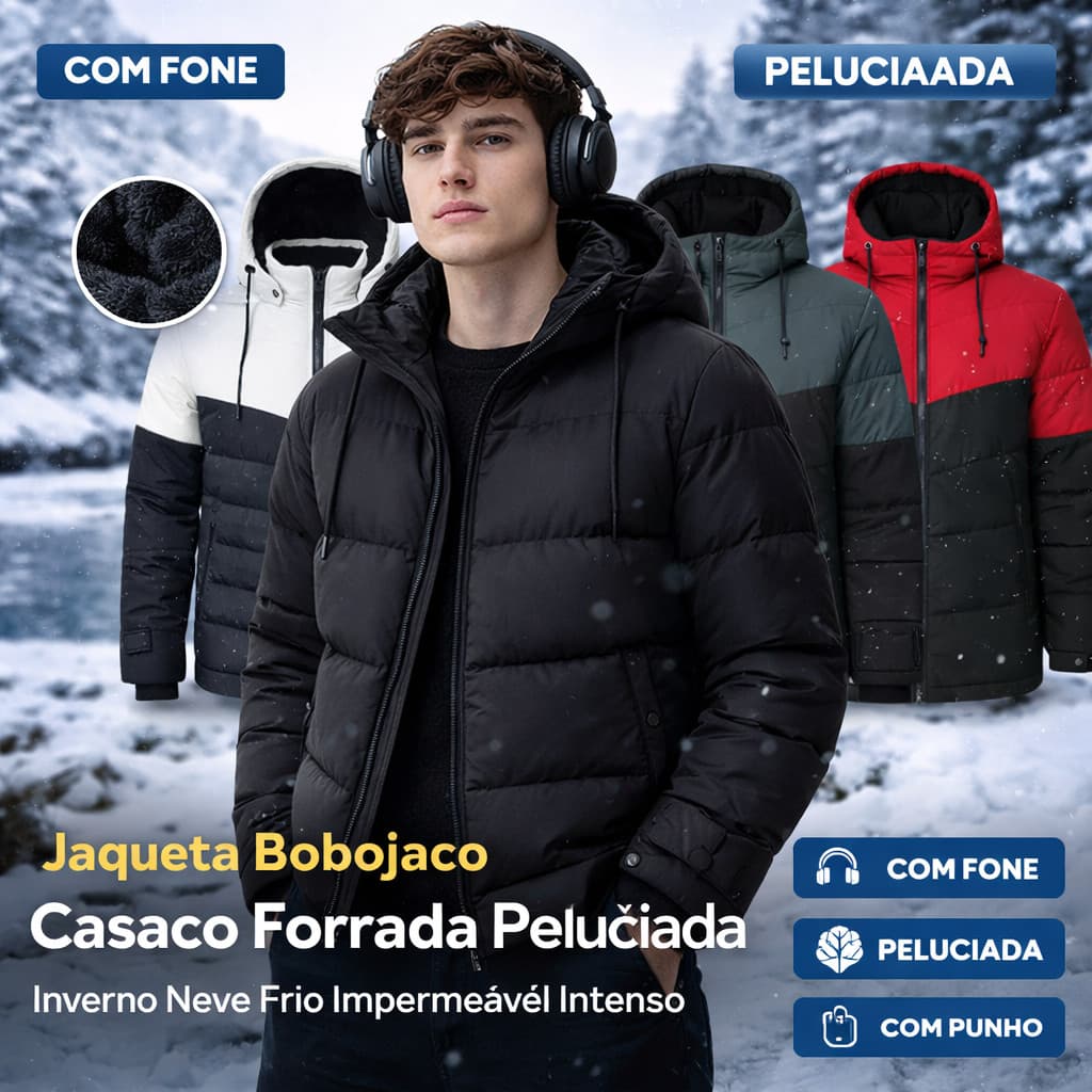 Jaqueta Bobojaco Casaco Forrada Peluciada Inverno Neve Frio Impermeável Intenso Com Punho