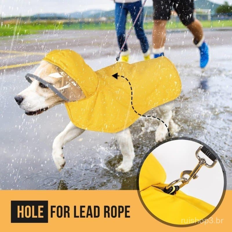 yu Moda Capa De Chuva Para Cachorro Com Capuz Ajustável Design PVC Impermeável Proteções Contra Climas Molhados Equipame