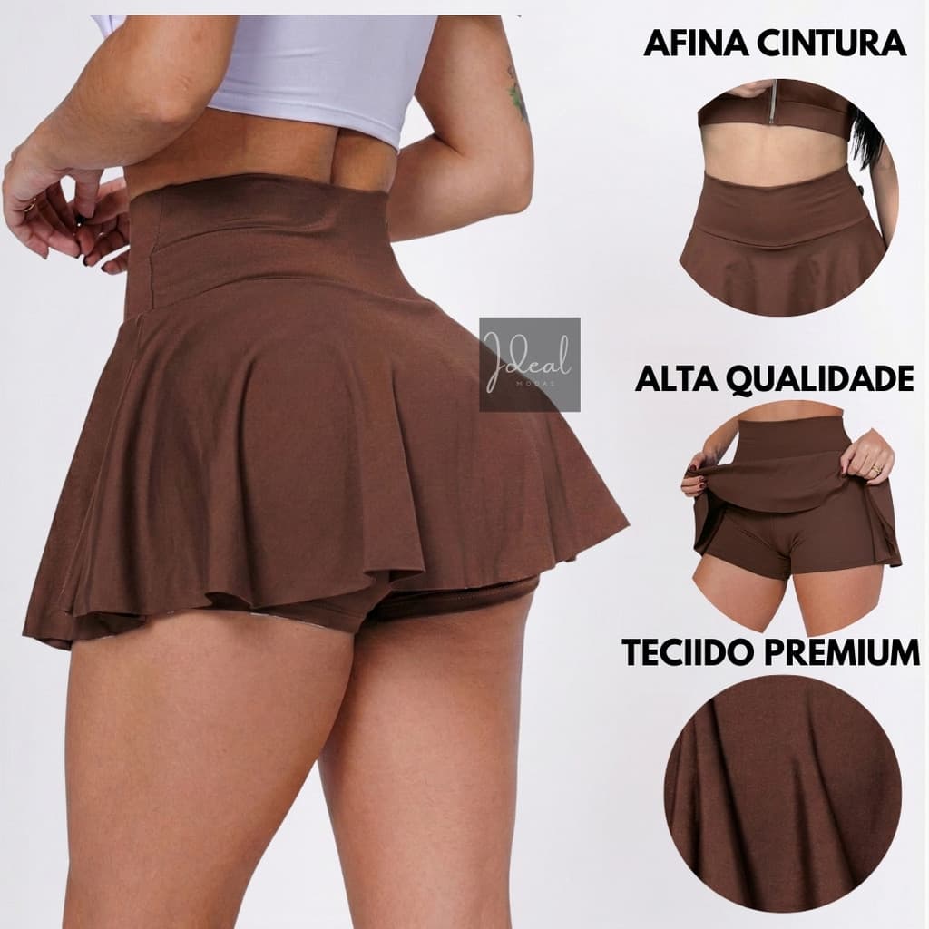 Short Saia Academia Fitness Cintura Alta tapa Bumbum Bailarina Rodado Suplex Premium