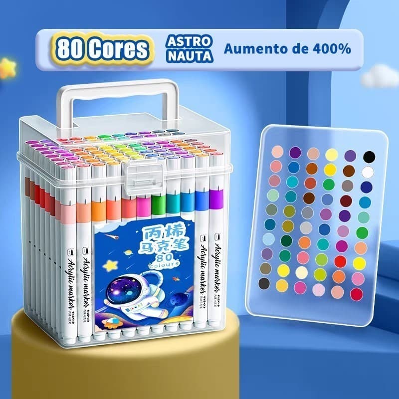 Canetas Acrílicas Profissionais Kit 24/36/48/60/80 Cores Vibrantes Permanentes à Prova d'Água