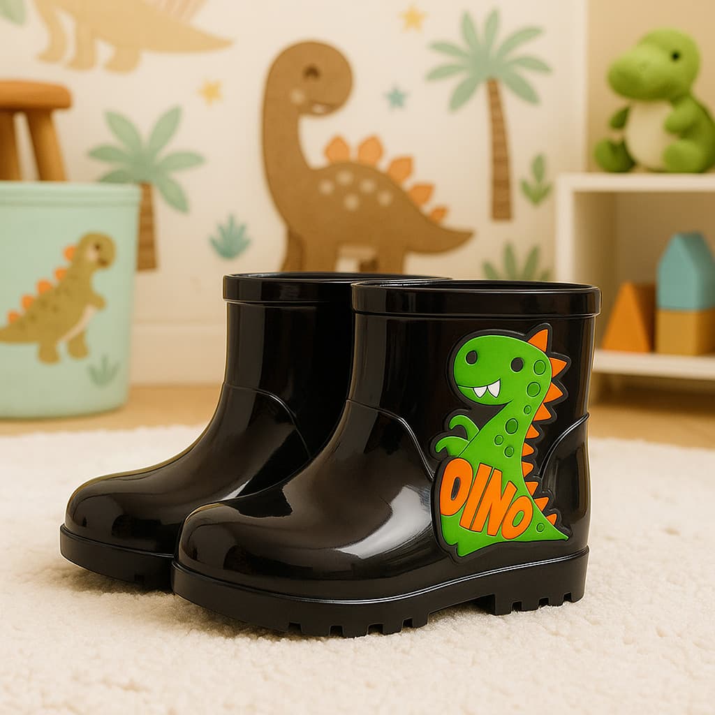 Galocha Botas Infantil Masculino Menino Dinossauro Foguetes Criança Leve Confortável Impermeável