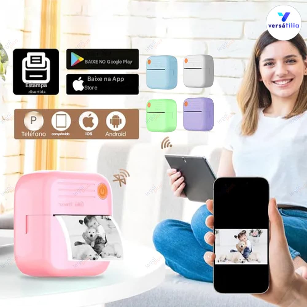 Impressora térmica portátil: ideal para notas diárias e registro de questões erradas para estudantes+ 5 rolos de papel.