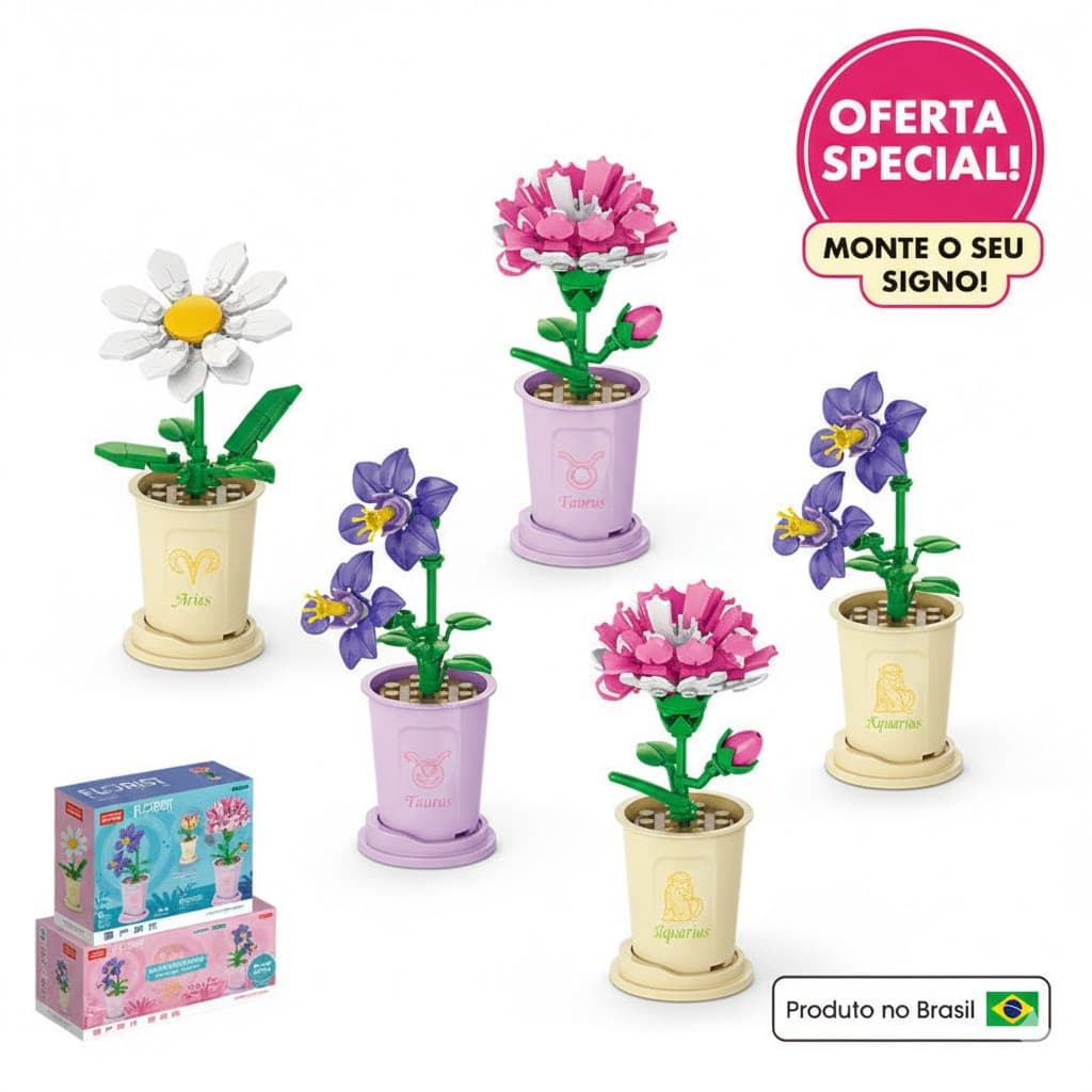 【PRESENTE CRIATIVO】Blocos de Montar Flores Signos do Zodíaco Decoração Kawaii Brinquedo Educativo