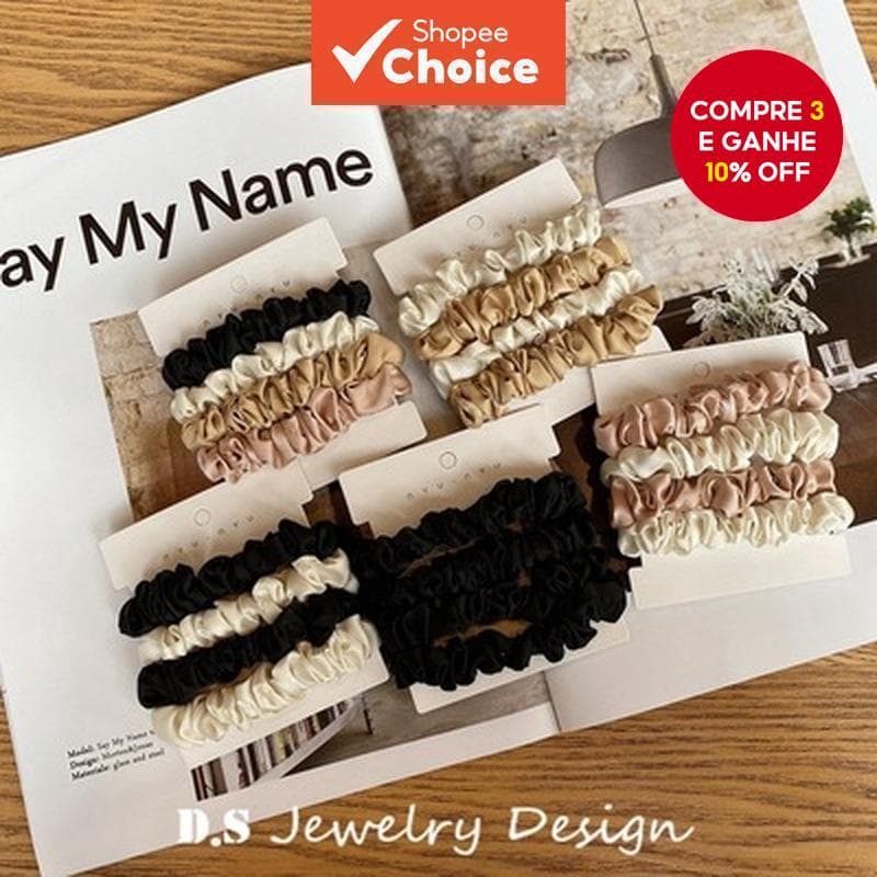 4Pcs/set Coreano Scrunchies Satin Silk | Acessórios De Moda Para Cabelo Getah Rambut Grande Faixa De Intestino