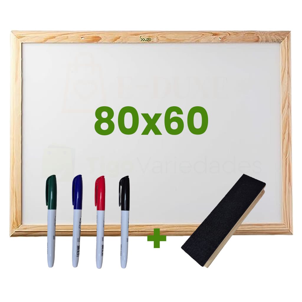 Quadro Lousa Branca Escolar Moldura em Madeira 80x60