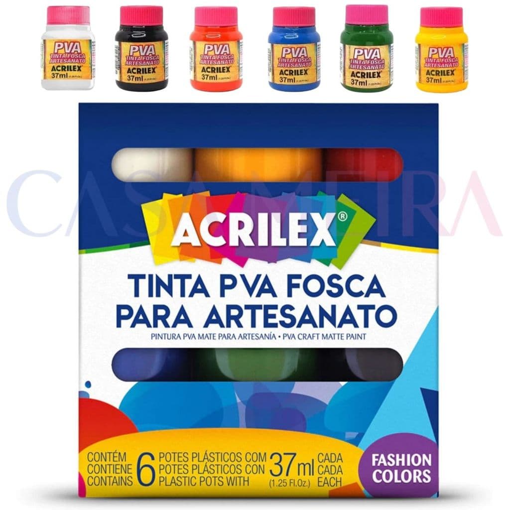 Tinta Pva Acrilex 6 Cores Fosca Artesanato Pintura Cerâmica