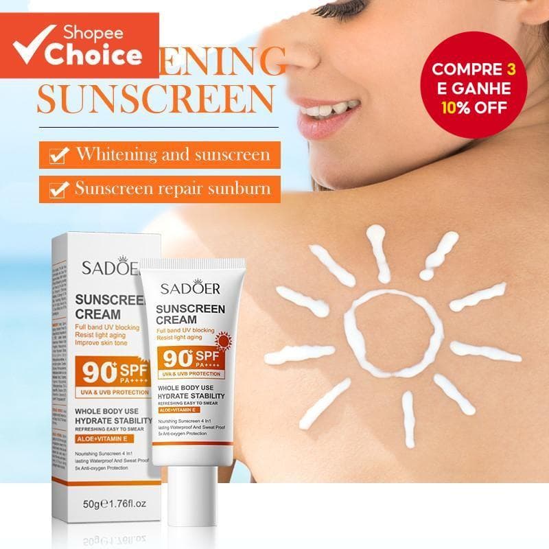 SADOER Protetor Solar Clareador À Prova D'água De Suor Hidratante Duradouro 50g Fps 90 + PA + +