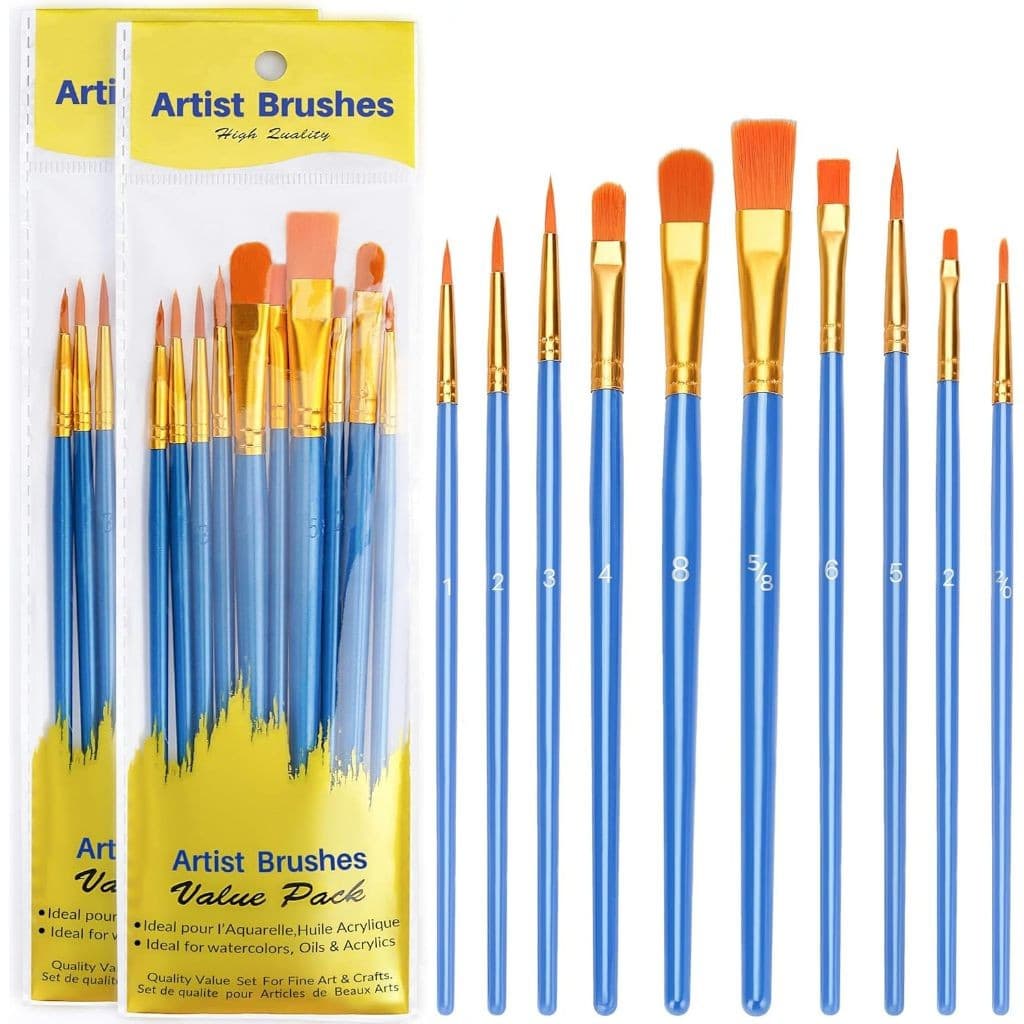 Kit Pincel 10 Pincéis artísticos para pintura cerdas macias - Aquarela, Guache, Óleo, Acrílica