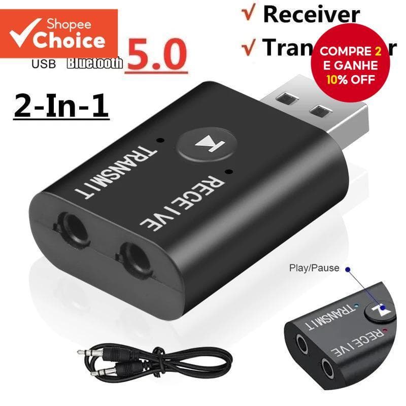 Adaptador Sem Fio Estéreo Bluetooth 5.0 USB Dongle Para Kit De Carro De TV
