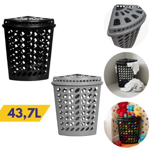 Cesto de roupa suja 43,7 Litros de Canto Preto/Cinza Telado - banheiro,quarto,lavanderia