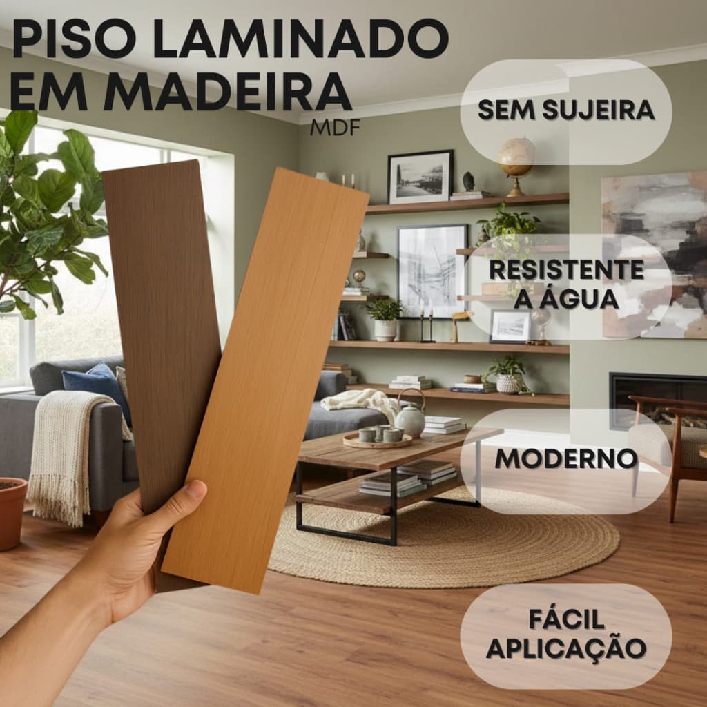 Kit 50 Pisos de Madeira Laminado Placas Mdf Liso 45x11cm Piso para Revestimento Decoração Sala