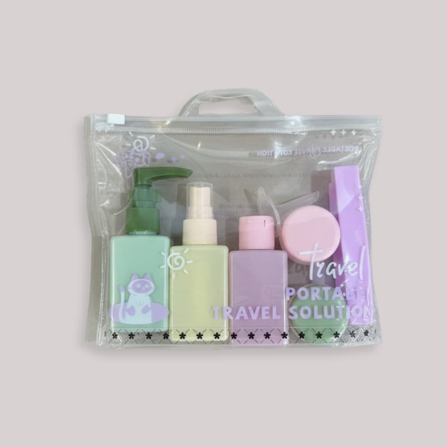 Kit Viagem Organizador Gatinho Frascos Dispenser Kawaii