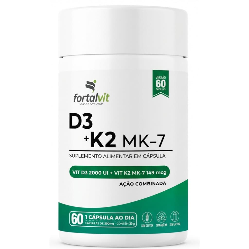 D3 2000UI  Vitamina K2 MK7, 60 Cápsulas, 2 meses, Fortalvit