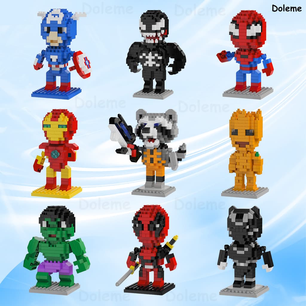 Miniblocos Marvel Homem-Aranha Vingadores. Monte heróis. Diversão kids. Presente top. Compre já!