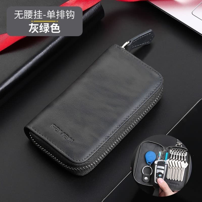 Bolsa de chave masculina versão coreana couro genuíno masculino cintura de carro pendurado couro multifuncional zíper bo