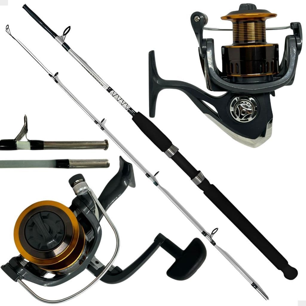 Kit Pesca Vara Fibra de Vidro Maciça 35 Lbs + Molinete Grande 7000 Carretel Alumínio E Drag de 16 kg