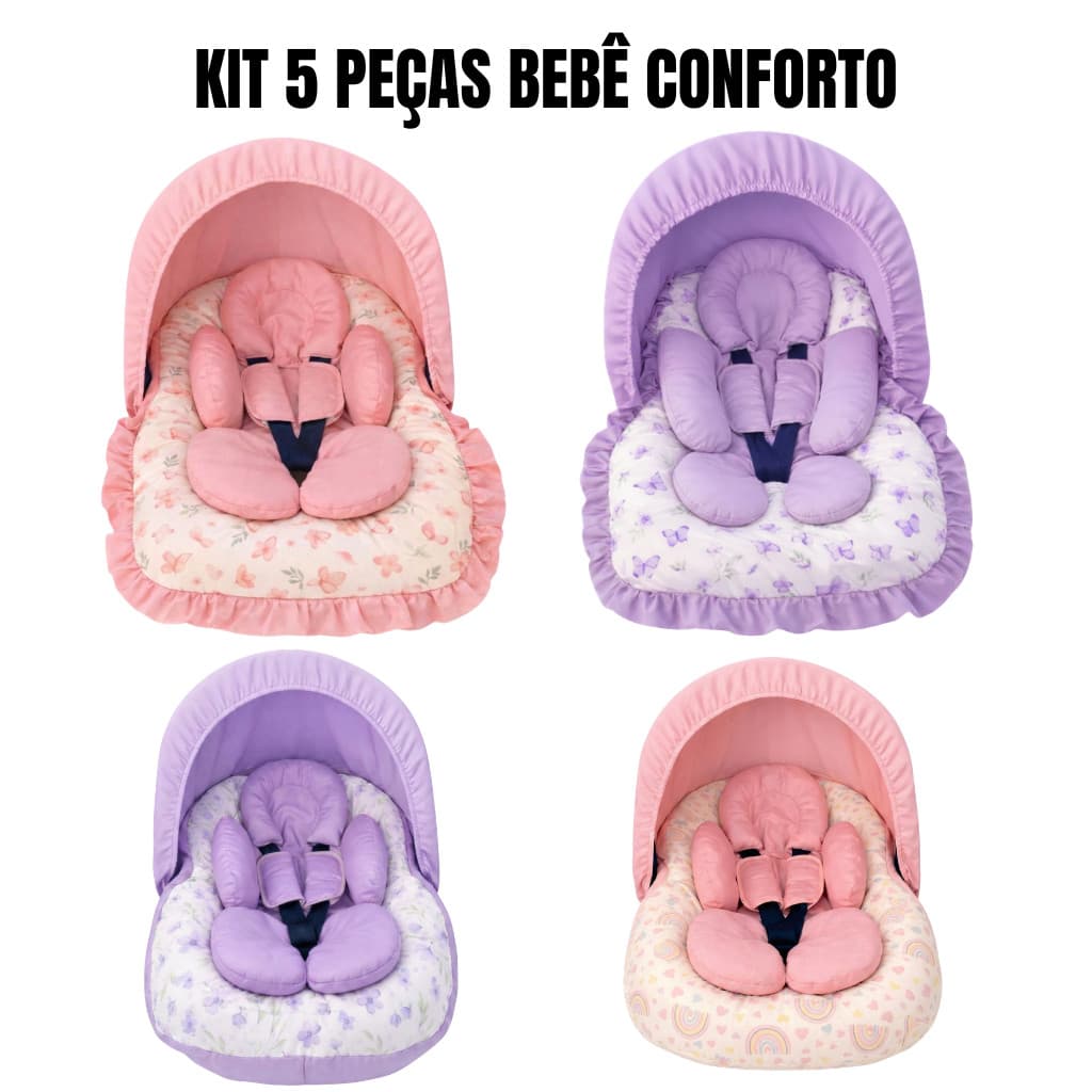 Kit Capa Bebê Conforto MENINA 5 Peças Tamanho Universal Estampado Completo