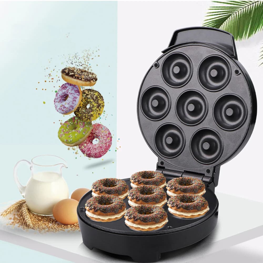 Máquina Elétrica de Mini Donuts 110V Faz 7 Rosquinhas Portátil Ideal Para Confeitaria e Uso Doméstico