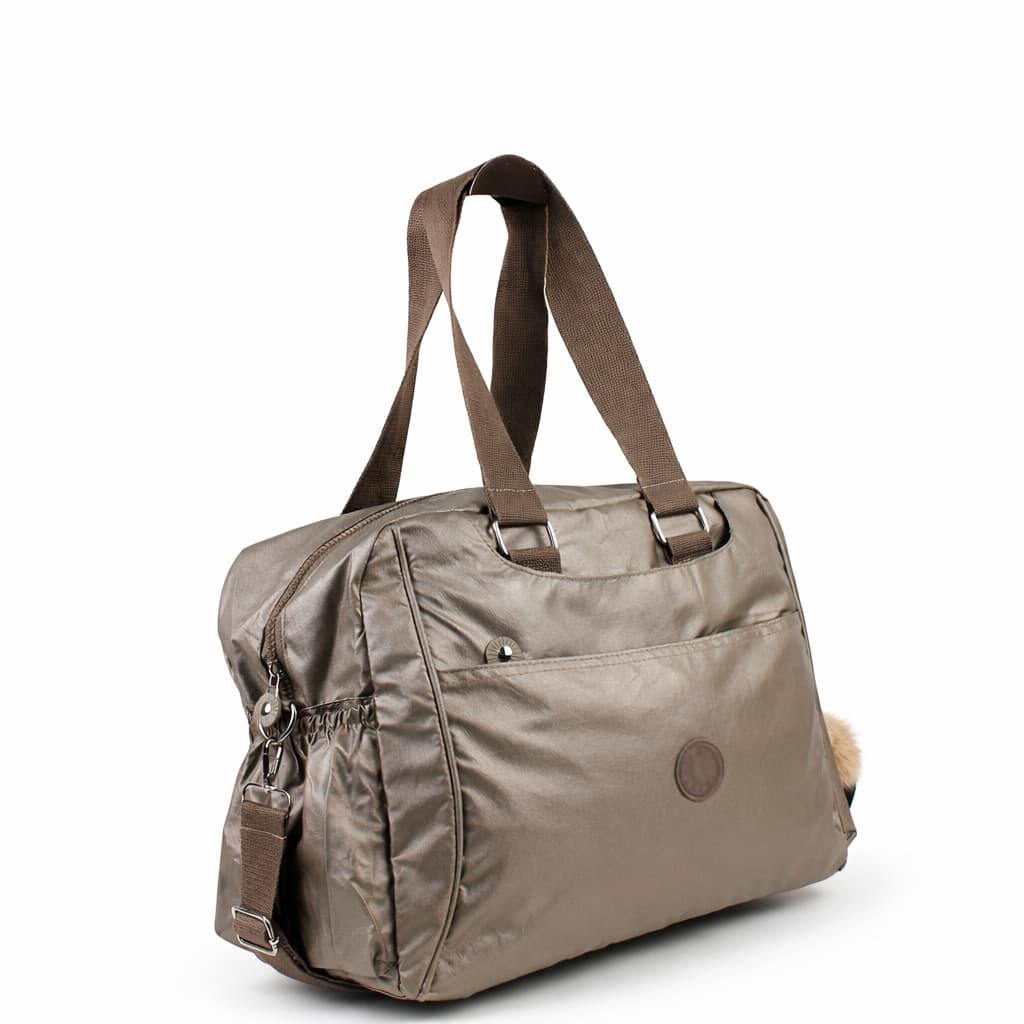 Bolsa Mala de Mão Feminina Grande Metalizada com Alça Viagem Academia Maternidade Chaveiro F P Ecom