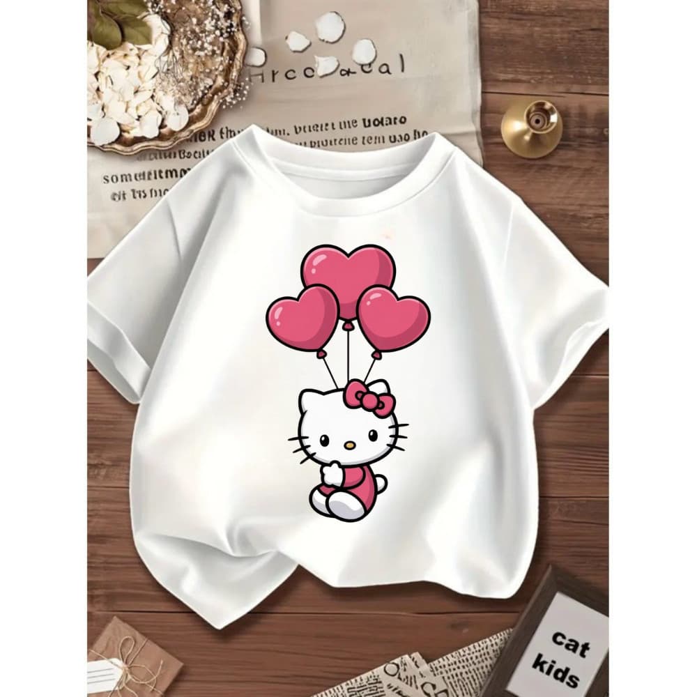 Camiseta Blusinha Infantil Juvenil Hello Kitty Balões 100% Algodão