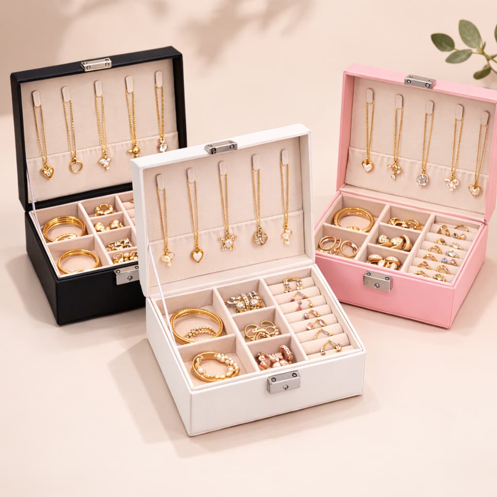 Porta Joias Grande Dois Compartimentos Organizador Joias