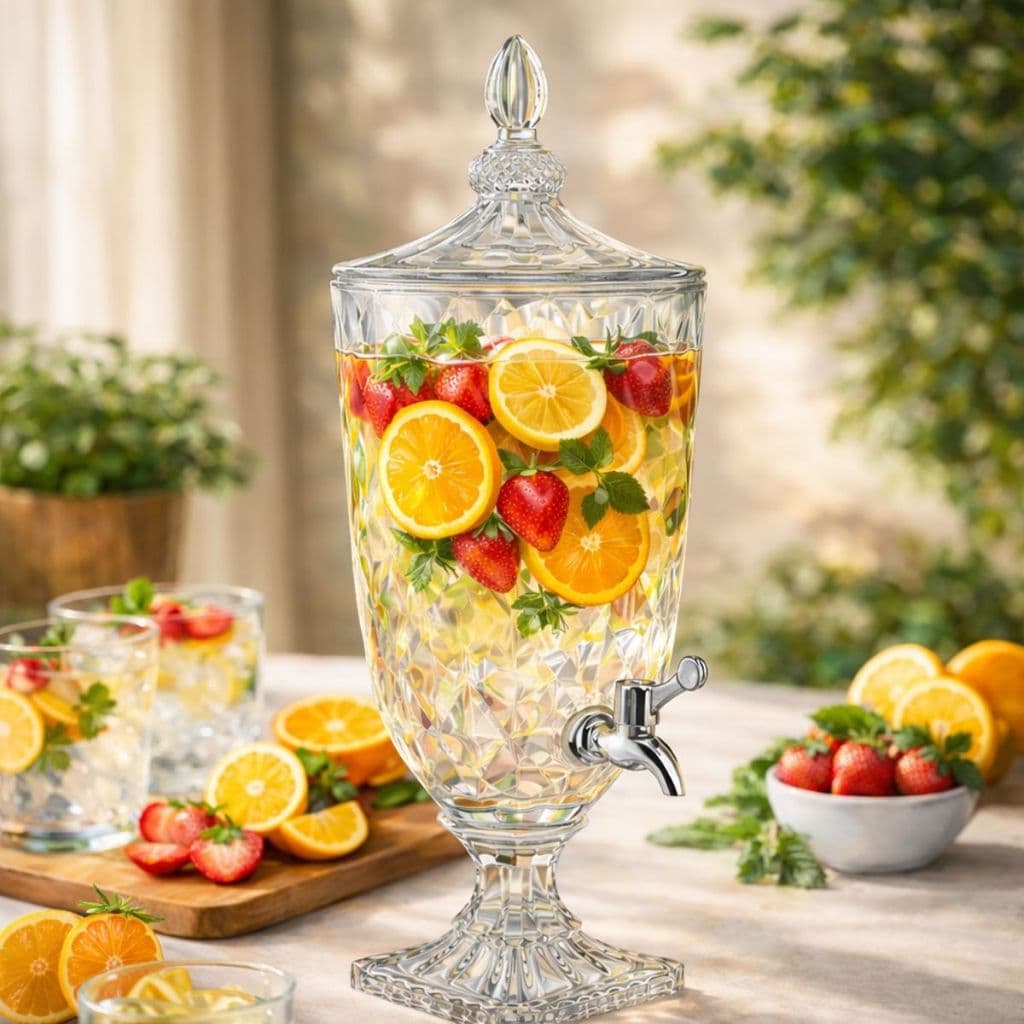 Suqueira de Vidro 5 / 3 Litros com Torneira  | Jarra Cristal Diamante com Tampa