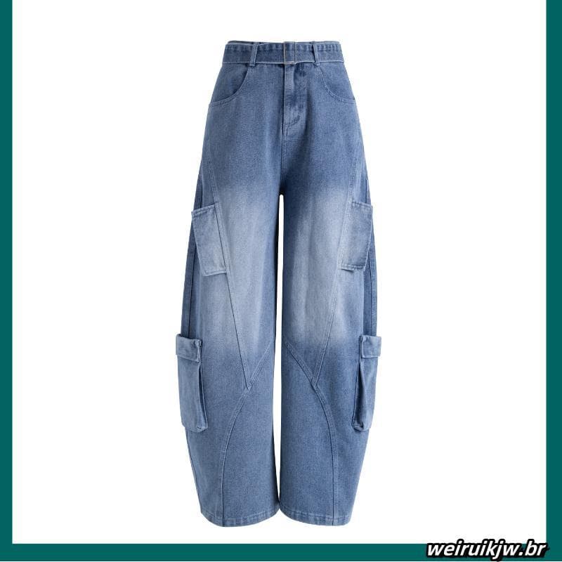 Azul Machete Jeans feminino 2025 novo estilo outono tamanho grande solto Casual americano Retro macacão calças de perna 
