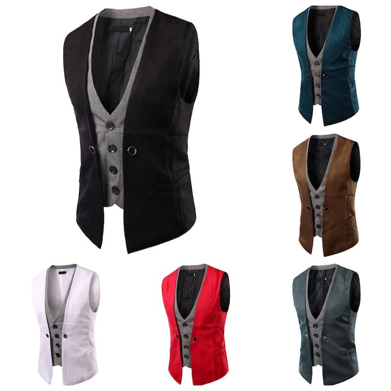 Colete Casual Masculino, Camisetas Sem Mangas de Marca de Qualidade, Conjunto de Duas Peças Faux KA9S