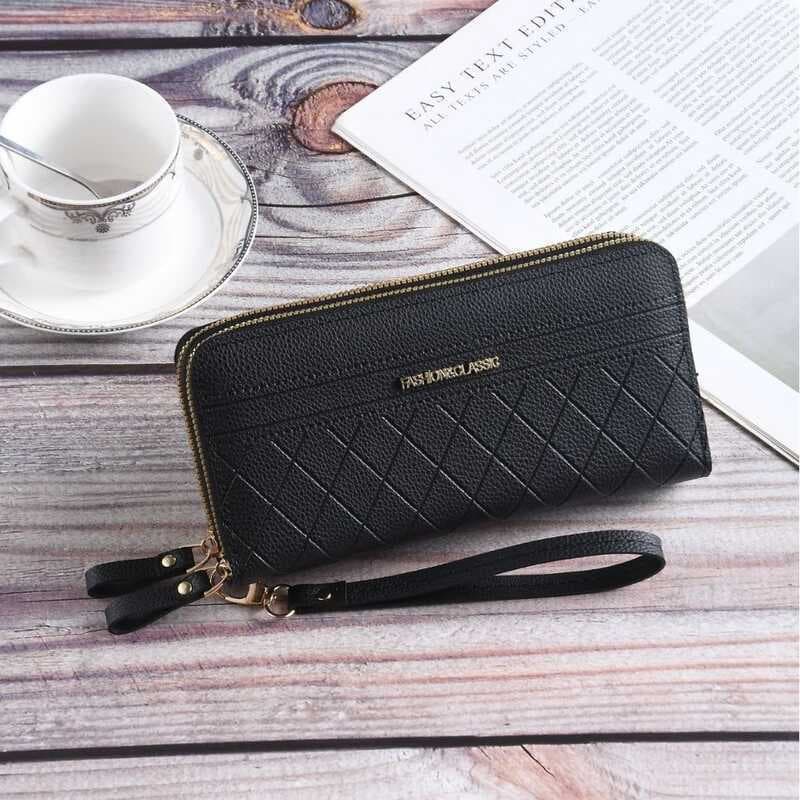 Carteira feminina estilo longo 2026 novo europeu americano Retro duplo zíper grande capacidade bolsa de embreagem bolsa