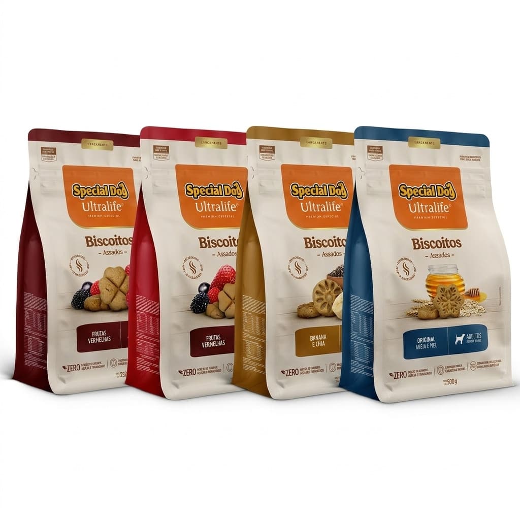 Petisco Biscoitos Special Dog Ultralife Frutas Vermelhas , Aveia e Mel ou Banana e Chia