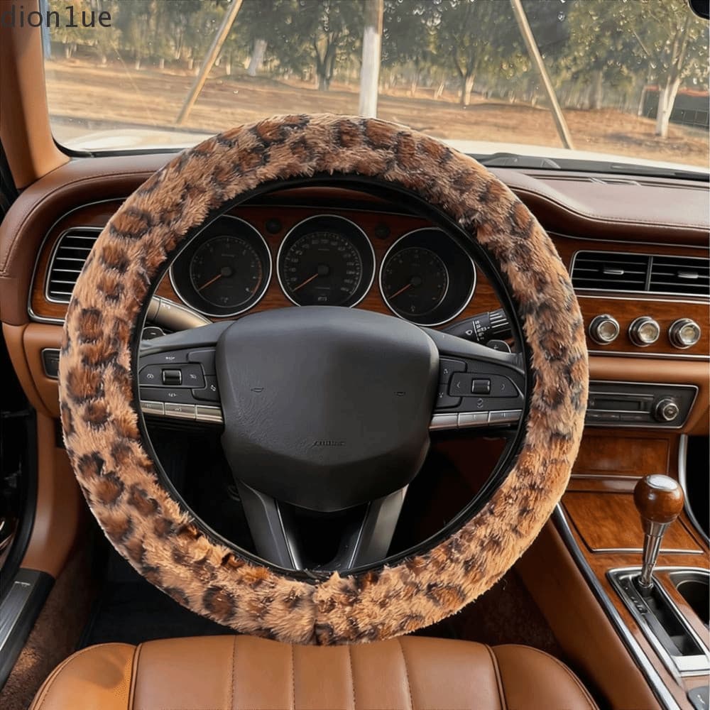 DION1UE Capa De Volante , De Pele De Pelúcia De Inverno Leopardo , Macia E Confortável