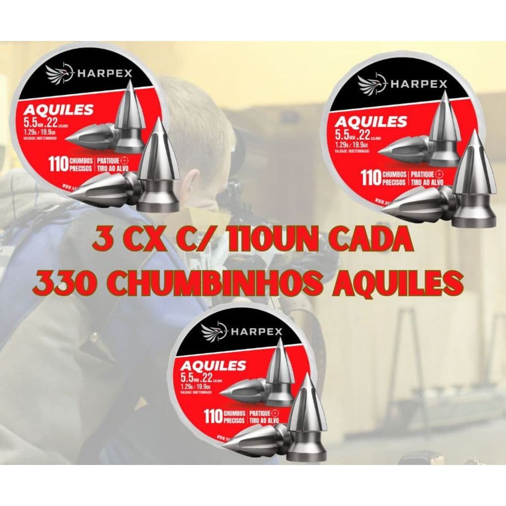 Kit 330 Chumbinhos Harpex Aquiles 5.5mm Pointed 1,29g – Tiro Esportivo