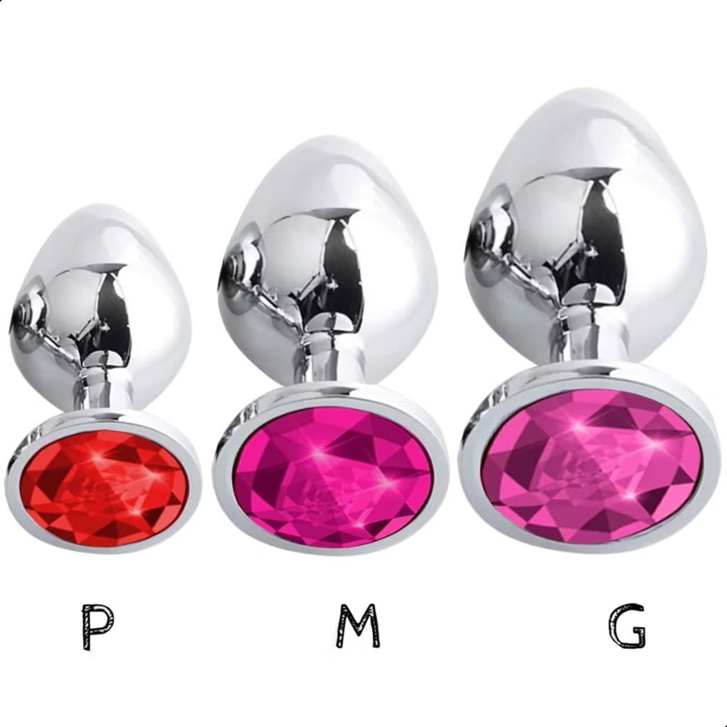 Plug Anal Dilatador em Aço inox Polido com Detalhe de Joia na Base P M G