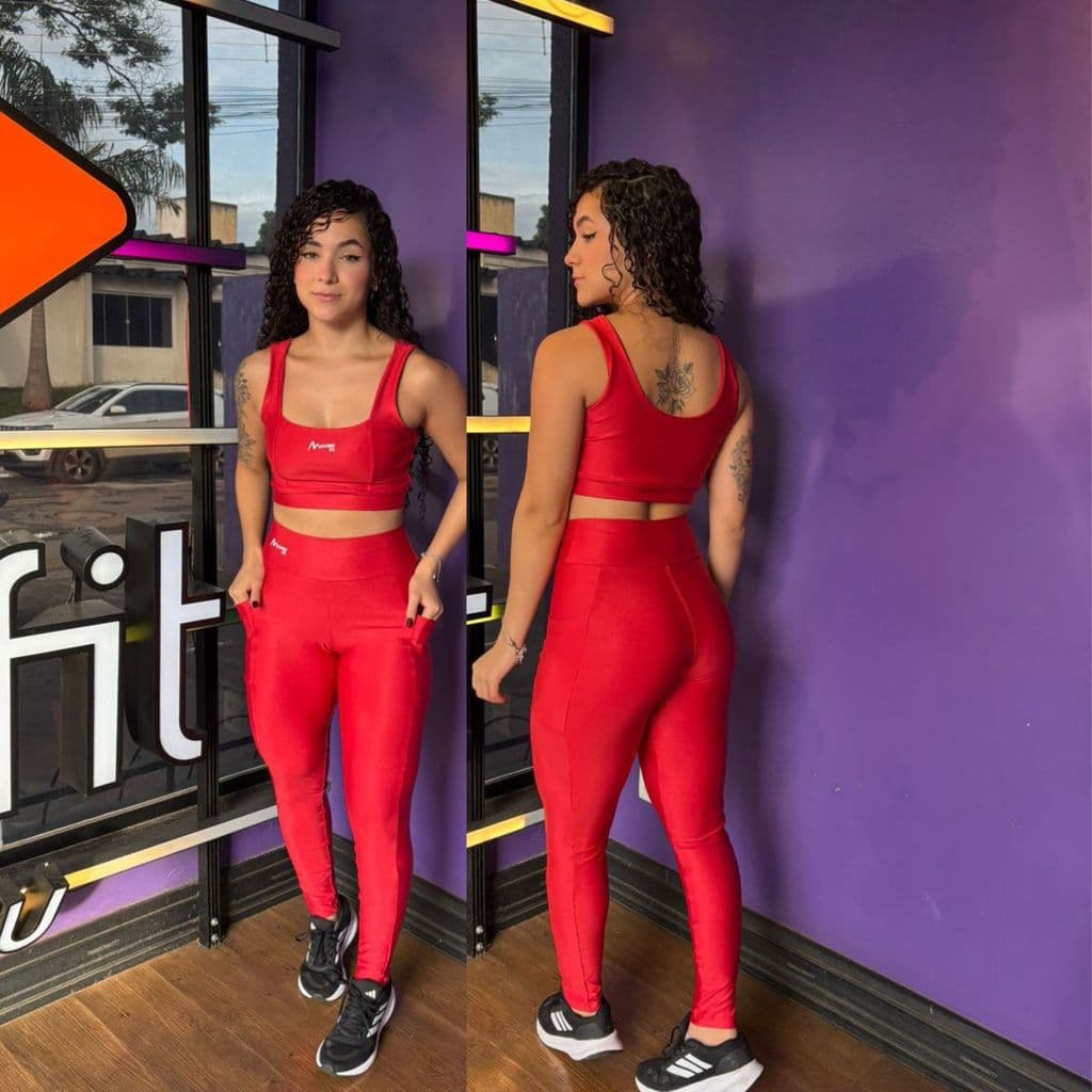 Conjunto de Academia Feminino Fitness/Corrida Calça Legging Zero Transparência com Cintura Alta