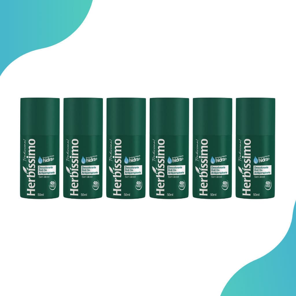 Kit 6 Desodorante Roll on Herbíssimo Tradicional 55g (Protege até 48HR)
