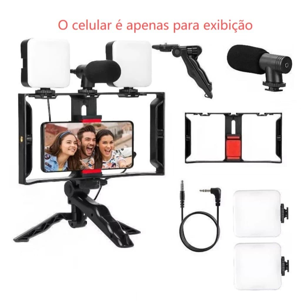 Estabilizador Kit Video Making Suporte De Gaiola De Coelho Com Tripés Móvel Para Celular, Câmera E Microfone