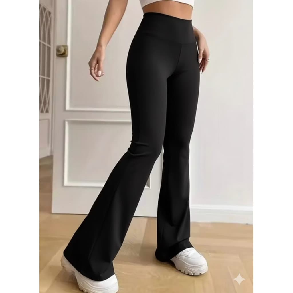 Calça Bailarina Lisa Feminina Cintura Alta Flare em Suplex Confortável Modeladora  Academia